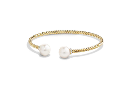 Gold Plated Twisted Open Cuff Pearl Bracelet